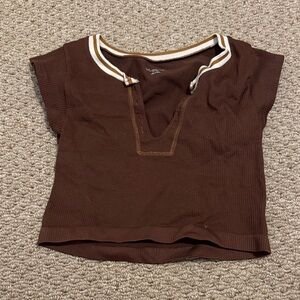 Urban Outfitters Brown Crop Top with White Trim